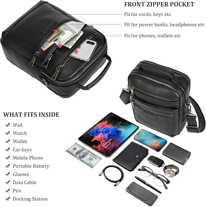 Polare Italian Full Grain Leather Messenger Bag Vintage Chest Shoulder Crossbody Bag Casual Sling Business Handbag for Men