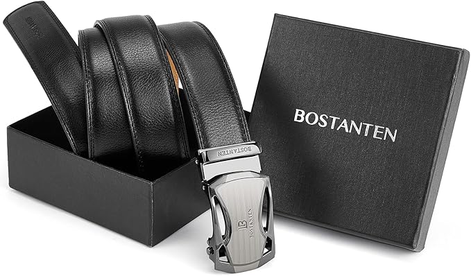 BOSTANTEN Mens Belt Leather Ratchet Belt For Men Dress and Casual with Adjustable Buckle, Trim to Fit