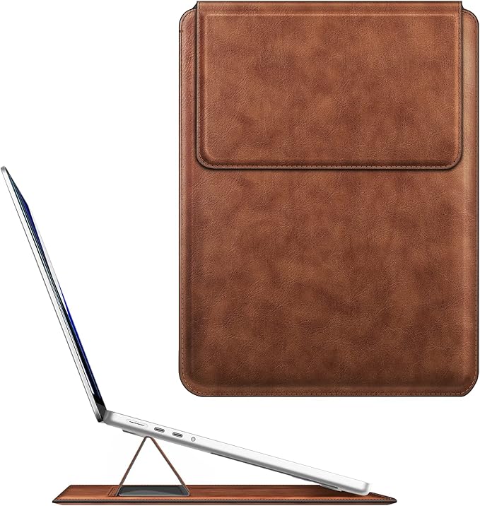 Fintie Sleeve Case for MacBook Air 13.6 A3449 A3240 A3113 A2681, Pro 14 A3427 A3426 A3434 A3401 A3185 A3112 A2992 A2918 A2779 A2442, MacBook Pro/Air/Neo 13 - Slim Bag Cover with Stand, Brown