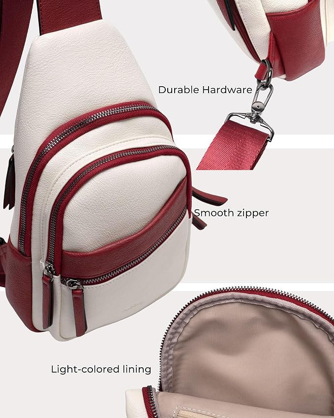 Alldaily Large Sling Bag for Women Crossbody Purse Leather Fashionable Trendy Chest Bag for Travel, Fanny Pack (Red&White)