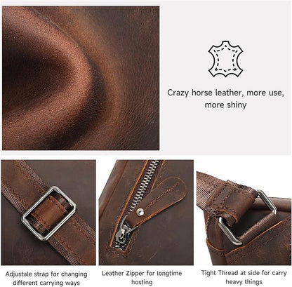 NIUCUNZH Genuine Leather Mens Sling Bag for Women Vintage Small Crossbody Bags Purse for Hiking Travel Chest Daypack