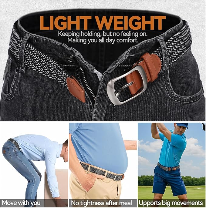 XZQTIVE Braided Belt Stretch Belt for Men and Women Multicolored Woven Golf Belt Elastic Jean Belts