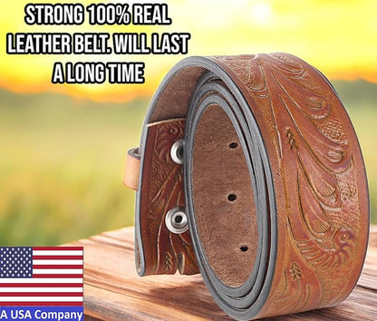 F&L CLASSIC Western Belt without buckle for men – Full Grain Leather Cowboy Belts for jeans - One Piece Leather strap belt
