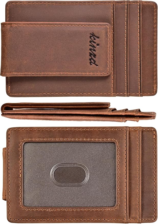 kinzd Money Clip, Front Pocket Wallet, Leather RFID Blocking Strong Magnet thin Wallet | RFID Blocking, Strong Magnet, thin