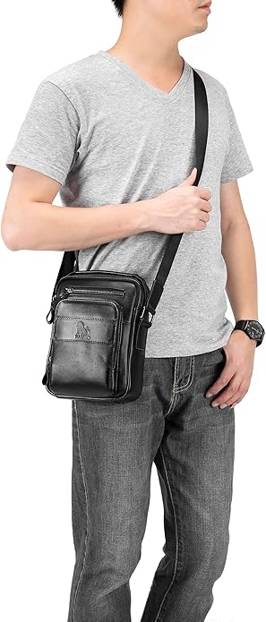 BAIGIO Genuine Leather Small Messenger Bag for Men Shoulder Bag for Ipad Crossbody Bag Men Handbag Satchel Travel Business