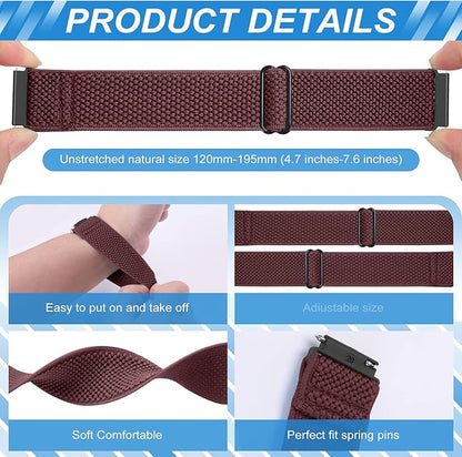 Compatible with 16mm 18mm 19mm 20mm 22mm 24mm Watch Bands Quick Release Replacement Wristband,Adjustable Stretchy Nylon Solo Loop Straps Fabric Braided Sport Elastic Bands for Men Women