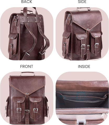 Handmade World Convertible Leather Laptop Backpack for Men – 17 Inch Business Travel Bag, 2-in-1 Messenger & Backpack, Full Grain Leather Work Bag, Carry On Professional Office Bag (12" x 16")