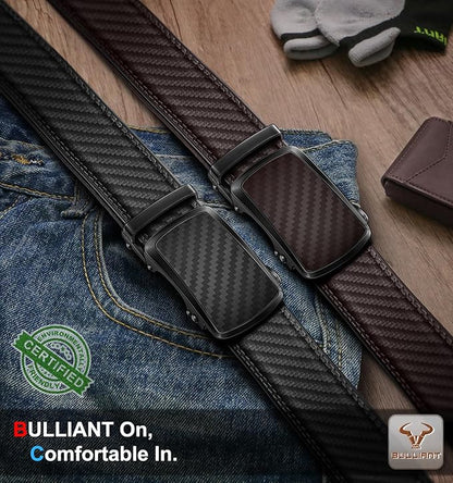 BULLIANT Men's Ratchet Belt 2 Pack-Click Leather Belt Adjustable for Men Gift 1 3/8-Cut for Perfect Fit