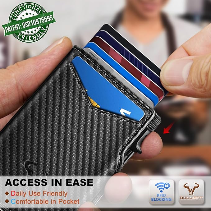 BULLIANT Men Wallet Gift Boxed,Slim Front Pocket Wallet Money Clip Card Holder 3.8"x2.7",Pop-up Access