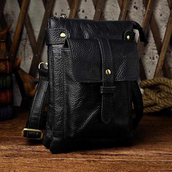 Le'aokuu Mens Genuine Leather Fanny Small Messenger Shoulder Satchel Waist Bag Pack 8711