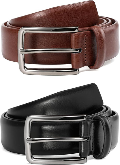 MILORDE Men's Leather Dress Belt 2Pack, Handmade, Genuine Leather, Fashion & Classic Designs for Work Business and Casual