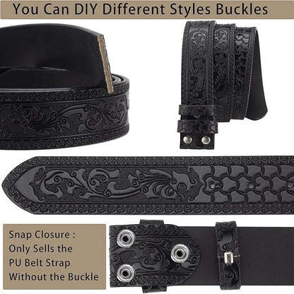 IZUS Vintage Western Belt Strap without Buckle Longhorn-Bull-Embossed Cowboy Belt for Women Men 1-1/2" Wide PU Leather Strap