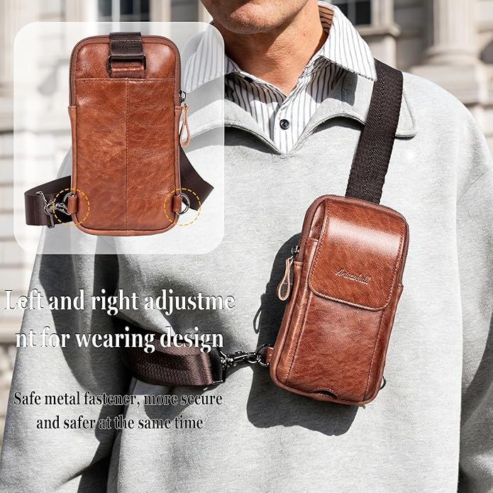 Small Crossbody Bag for Men Women - Genuine Leather Mini Sling Bag with Charging Port