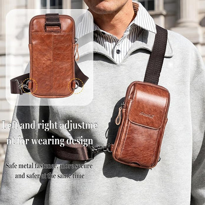 Small Crossbody Bag for Men Women - Genuine Leather Mini Sling Bag with Charging Port