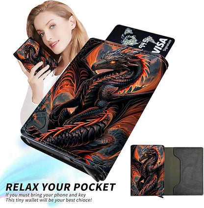 Red Dragon Minimalist Wallet for Men, Pop Up Card Case Wallet for Women, PU Leather Automatic Credit Card Holder Metal Money Clip Wallet RFID Blocking Bifold Pocket Wallet