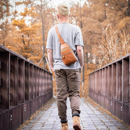 Genuine Leather Sling Bag for Men and Women Crossbody Shoulder Bag Sling Backpack Chest Purse Carry on Casual Daypack | Genuine Leather, Shoulder Bag, Carry on, Casual, Daypack