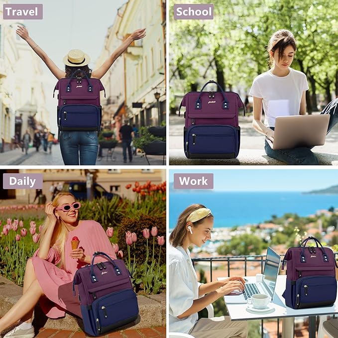 Laptop Backpack for Womem Work Bags: 15.6 Inch Travel BackPacks With USB Charging Port Anti Theft Fashion College BookBag Durable Back Pack Purse Bussiness Daypack for Nurse Teacher Purple Blue