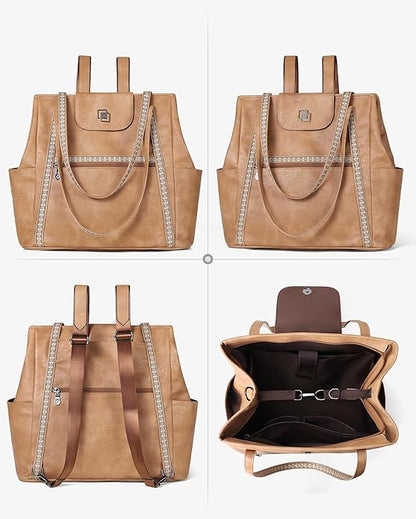 FADEON Large Laptop Tote Bag for Women Designer Leather Laptop Bag Fashion Travel Backpack Purse Shoulder Handbag