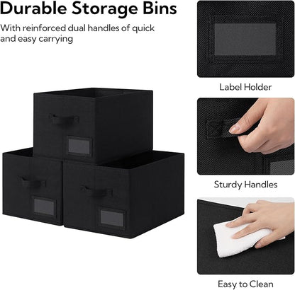 GRANNY SAYS Storage Baskets for Shelves, Fabric Storage Bins for Clothes, Closet Organization Bins, Collapsible Storage Bins with Handles, Decorative Storage Box, Black, Large, 3-Pack