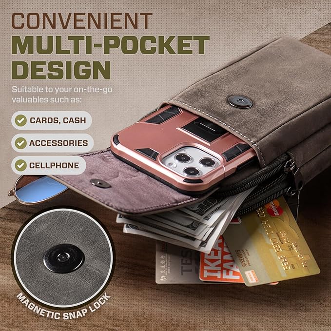 Hengwin Leather Men Cell Phone Holster Wallet Case with Belt Clip Travel Messenger Bag Waist Pouch Crossbody Purse Fit for iPhone 16 Pro Max 15 Pro Max 14 Pro Max Samsung Galaxy S25 Ultra S24+ (Grey)
