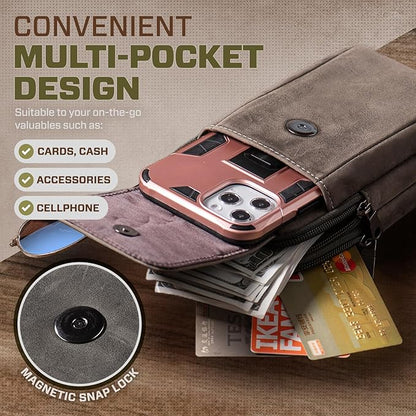 Hengwin Leather Men Cell Phone Holster Wallet Case with Belt Clip Travel Messenger Bag Waist Pouch Crossbody Purse Fit for iPhone 16 Pro Max 15 Pro Max 14 Pro Max Samsung Galaxy S25 Ultra S24+ (Grey)