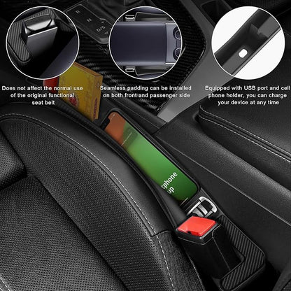 2PCS Car Seat Gap Filler Organizer, Multifunctional Seat Side Gap Filler with Phone Holder, Auto Crevice Blocker Between Seats for Prevent Essential Items from Falling (Black)