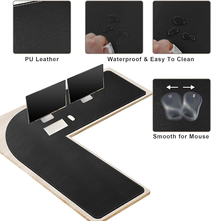 Mydours 61"x61"x20" Super Large Desk Mat, Full Mouse Pad for L-Shaped Standing Desk, Double-Sided Mat with PU Leather Surface, Extended Coverage for Large L Shaped Desk, Compatible with Home & Office