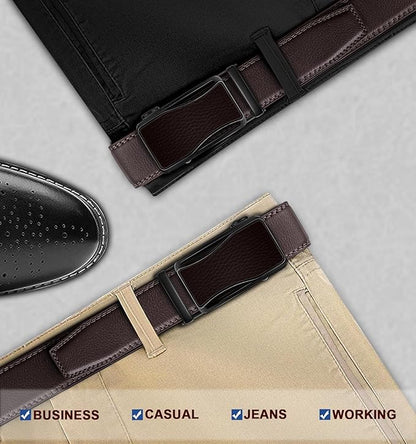 BULLIANT Mens Ratchet Belt,Leather Adjustable Slide Belt For Gift Mens Dress Casual 1 3/8",Size Adjustable