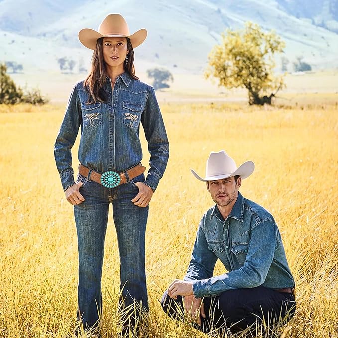 INOGIH Adjustable-Vintage-Western-Cowboy-Belt Women Men - Cowboy-Style Engraved-Buckle Belt for Jeans Pants Dresses