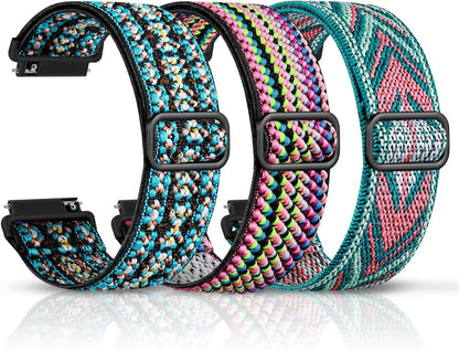DaQin 3 Pack Nylon Watch Bands Compatible with 16mm 18mm 20mm 22mm Quick Release Watch Band, Adjustable Soft Stretchy Solo Loop Strap Elastic Braided Relacement Wristband for Men Women