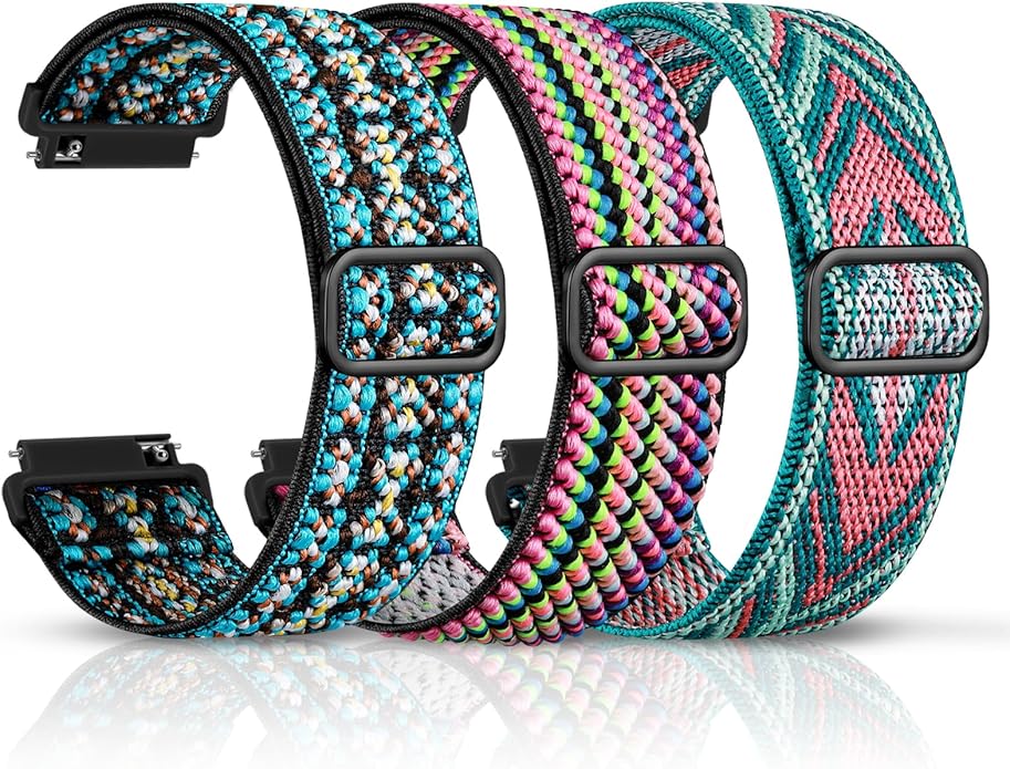 DaQin 3 Pack Nylon Watch Bands Compatible with 16mm 18mm 20mm 22mm Quick Release Watch Band, Adjustable Soft Stretchy Solo Loop Strap Elastic Braided Relacement Wristband for Men Women