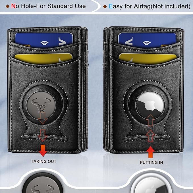 BULLIANT Men Airtag Wallet,Slim Wallet Money Clip Card Holder Magnetic Closure 12 Cards in Front Pocket RFID Blocking