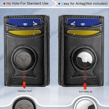 BULLIANT Men Airtag Wallet,Slim Wallet Money Clip Card Holder Magnetic Closure 12 Cards in Front Pocket RFID Blocking