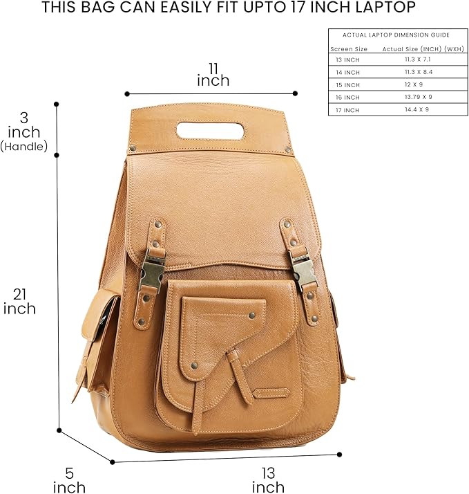 Handmade World Full Grain Leather Backpack for Men – Business Computer Backpack Fits Upto 17” Laptop, Office Work Travel Bag
