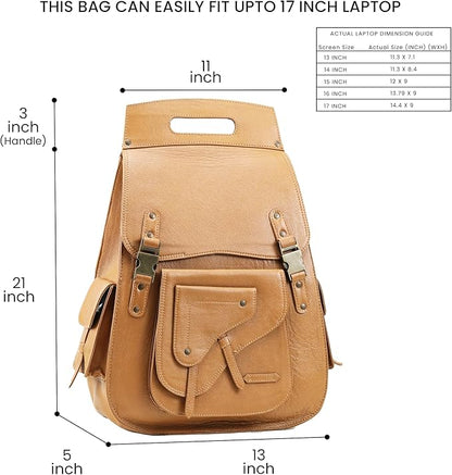 Handmade World Full Grain Leather Backpack for Men – Business Computer Backpack Fits Upto 17” Laptop, Office Work Travel Bag