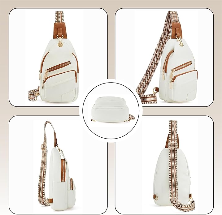 Sling Bag Set, PU Leather Sling Bag, Multi-Zipper Design for Travel, Outdoors, Valentine’s Day Gifts