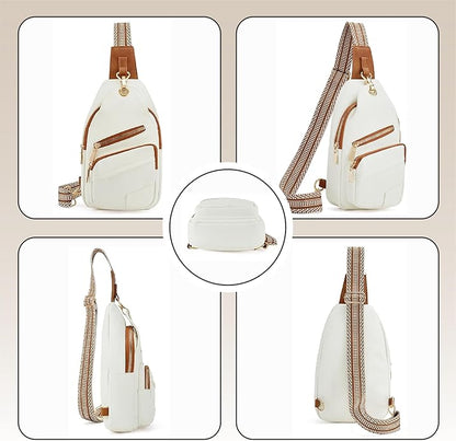 Sling Bag Set, PU Leather Sling Bag, Multi-Zipper Design for Travel, Outdoors, Valentine’s Day Gifts