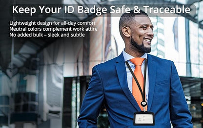 Lanyard for Id Badge Reel with AirTag Holder – Apple AirTag Compatible Plastic ID Badge Tracker for Safety – Easy Access, Secure & Stylish ID Badge – Black