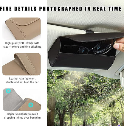 Ohleats Sunglasses Holder for Car Sun Visor, Leather Glasses Sun Visor Organizer Box with Hidden Magnetic Closure, Gray