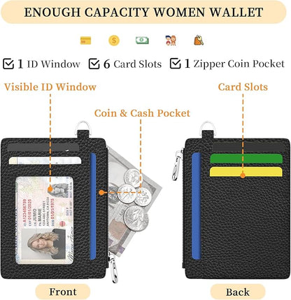 Hancynir Slim Wallet Women Credit Card Holder Black Minimalist RFID Blocking Small Mini Card Case Front Pocket PU Leather Thin Travel Zipper Coin Cash ID Window Ladies Female Wallet Gifts