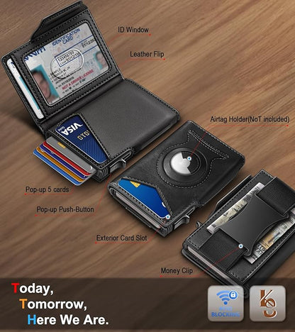KEMISANT Airtag Wallet Men Gift,Mens Slim Front Pocket Wallet Money Clip Standard or Apple Airtag Use 3.8"×2.8"×0.9"