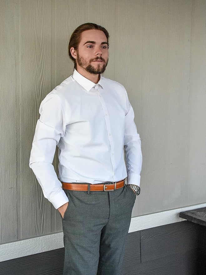 Tonywell Mens Leather Ratchet Belts with Click Buckle Perfect Fit Dress Belt 30mm Wide
