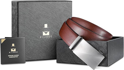 MILORDE Men's Leather Ratchet Belt - 35mm - Customizable Fit