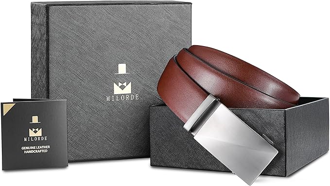 MILORDE Men's Leather Ratchet Belt - 35mm - Customizable Fit