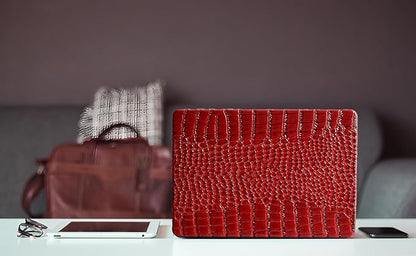 KEROM Compatible for Crocodile MacBook Pro 13 Inch Case 2026 2022-2016 M2 M1 A2338 A2289 A2251 A2159 A1989 A1706 A1708, Textured Aligator Skin Snakeskin PU Leather Hardshell & Keyboard Cover, Burgandy