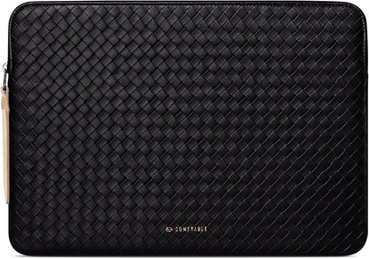 Comfyable Woven Laptop Sleeve 13 Inch 14 Inch Compatible with MacBook Air M5 & MacBook Pro M5 Pro/Max 2026, Faux Leather Mac Travel Case for Men Women, Black