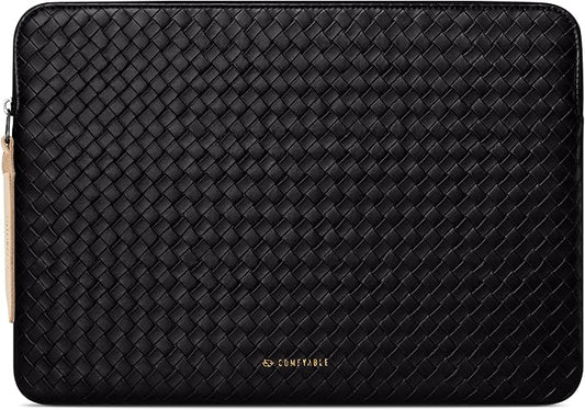 Comfyable Woven Laptop Sleeve 13 Inch 14 Inch Compatible with MacBook Air M5 & MacBook Pro M5 Pro/Max 2026, Faux Leather Mac Travel Case for Men Women, Black