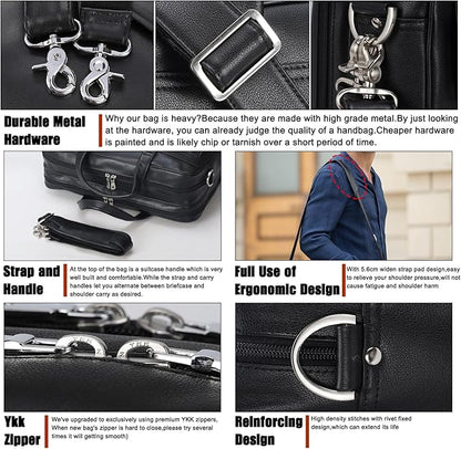 Masa Kawa Leather Briefcase for Men 15.6", 17" Laptop Computer Case Business Travel Work Messenger Cross Body Shoulder Bag