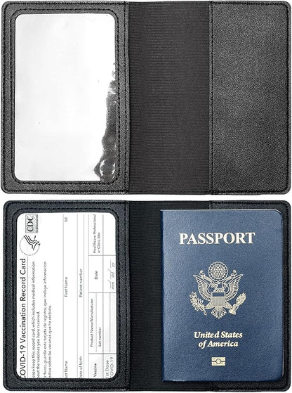 2 Pack Passport and Vaccine Card Holder PU Leather Passport Wallet Vaccine Case Protector Slot Travel Passport Wallet for Women & Men (D-Black&Blue)