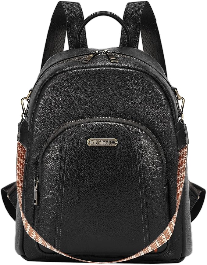 Women's Genuine Leather Backpack for Professionals, 12.9 Inch Laptop Backpack with Anti-Theft Pocket, Business Work Computer Bag for Office & Travel, Classic Black